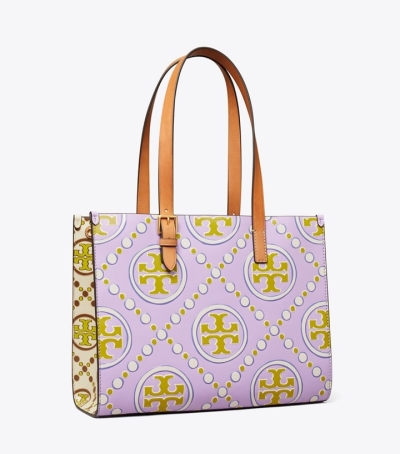 Lavender Cloud New Ivory Tory Burch Small T Monogram Contrast Embossed Women's Tote Bags | GB4896HDR