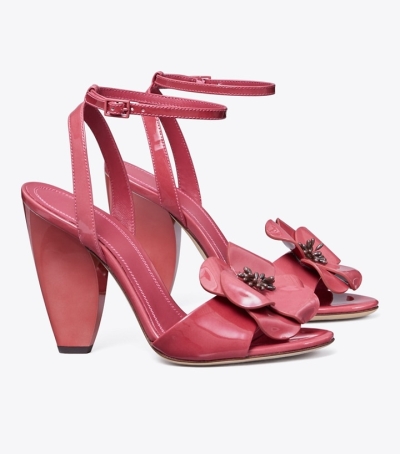 Light Berry Tory Burch Flower Heeled Women's Sandals | GB1032YXU