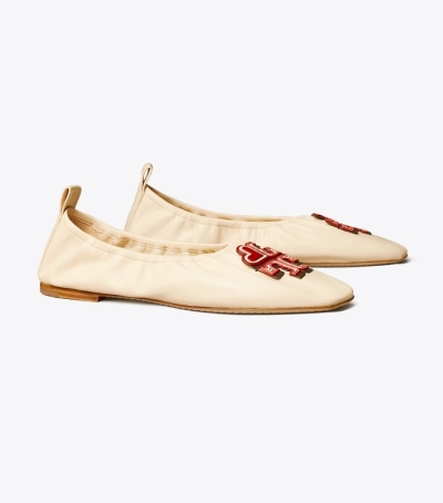 New Cream Tory Burch Heart Women's Ballets | GB2146XNB