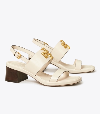 New Ivory Tory Burch Eleanor Heel Women's Sandals | GB9768BIW