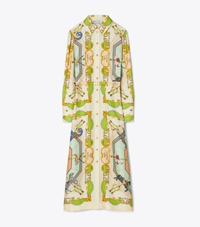 Peach Multi Tory Burch Printed Silk Shirt Women's Dresses | GB1263XDT