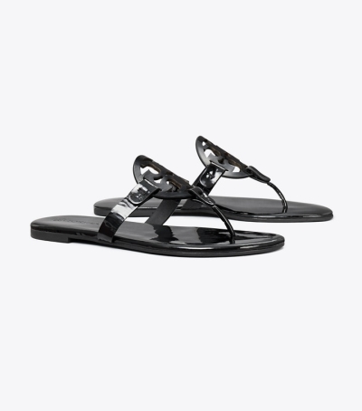 Perfect Black Tory Burch Miller Soft Patent Leather Women's Sandals | GB8549ITU