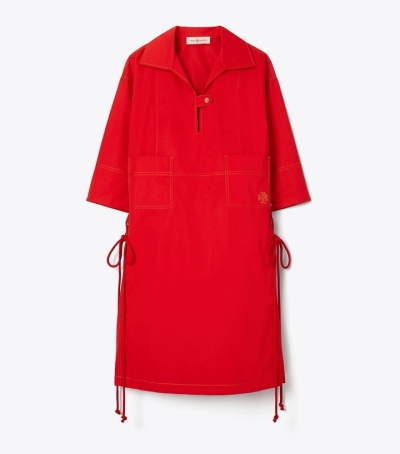 Royal Red Tory Burch Heart Logo Poplin Shirt Women's Dresses | GB9142PZD