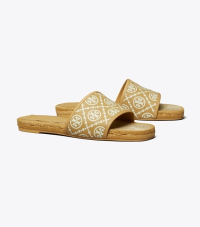 Sand Buff Tory Burch T Monogram Espadrille Women's Slide | GB9837LOE