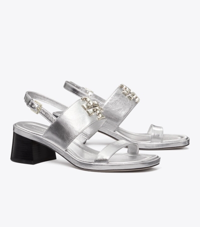 Silver Tory Burch Eleanor Heel Women's Sandals | GB8273YGA