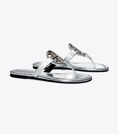 Silver Tory Burch Miller Pavé Women's Sandals | GB1958OPE