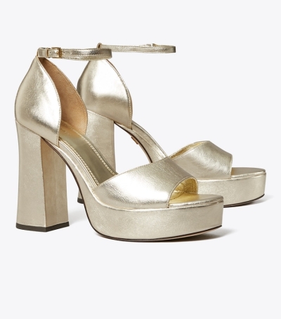 Spark Gold Tory Burch Platform Sandal Women's Heels | GB6371BXG