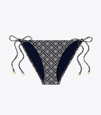 T Monogram Tory Navy / Sesame Tory Burch Printed String Bikini Women's Bottom | GB3741CAY