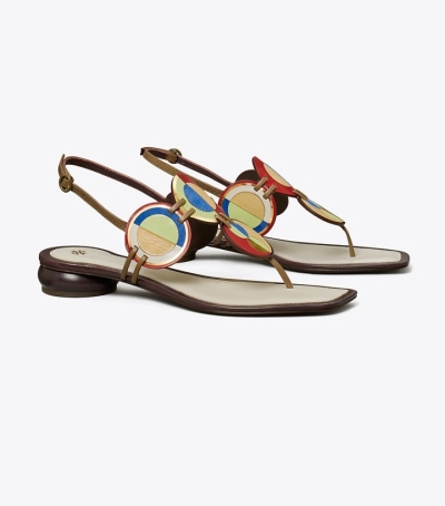 Toasted Sesame New Ivory Tory Burch Marquetry Disk Women's Sandals | GB3408HBO