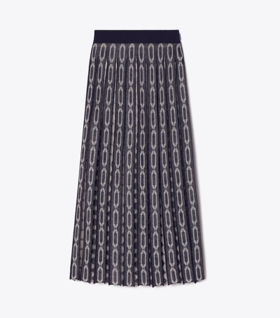 Tory Navy / French Cream Tory Burch Knit Jacquard Women's Skirts | GB3274UWE